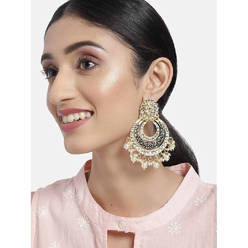 Gemstone Drop Earrings-Etnico 18k Gold Plated Enamel/Meenakari Big Chandbali Earrings Glided With Kundan & Pearl for Women (E2860B)