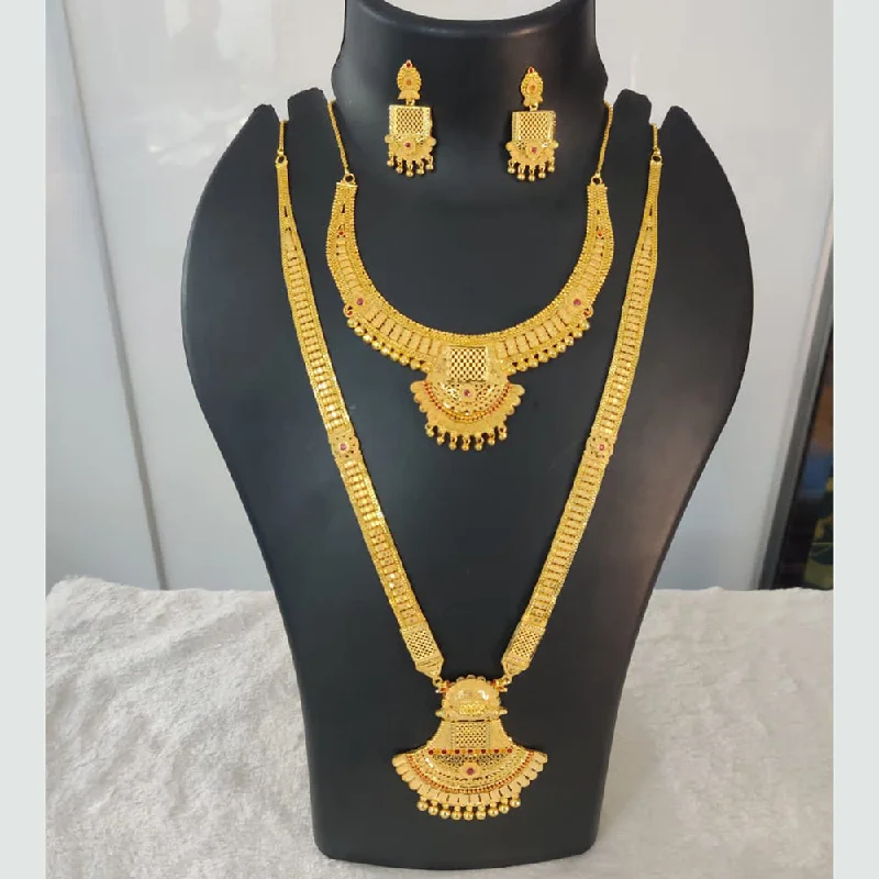 Bold Statement Chain Necklaces-Pari Art Jewellery Forming Gold Double Necklace Set