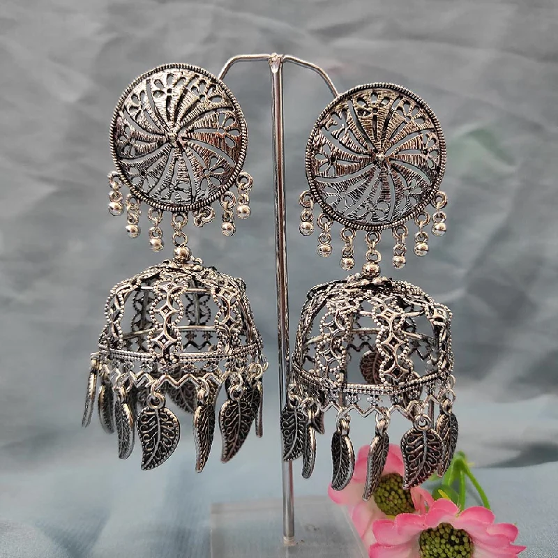 Handcrafted Gemstone Earrings-Darshana Jewels Oxidised  Plated Jhumki Earrings