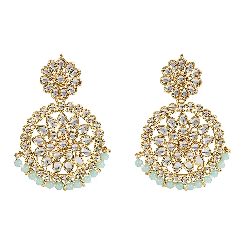 Geometric Gold Earrings-Etnico 18K Gold Plated Chandbali Earrings Glided With Kundans For Women/Girls (E2462Min)