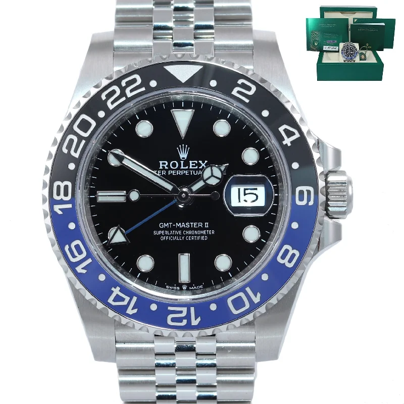 Classic Watches with Leather Strap-2021 NEWEST Papers Rolex GMT Master Batman Blue Jubilee Ceramic 126710 Watch Box