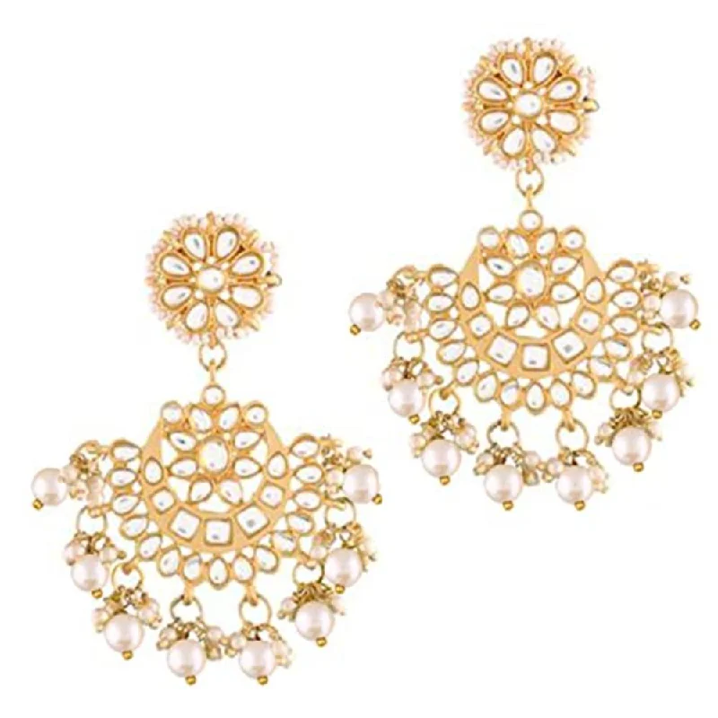 Elegant Stud Earrings-Etnico 18K Gold Plated Matt Finish Chandbali Earrings Handcrafted Kundan & Pearl (E2911W)