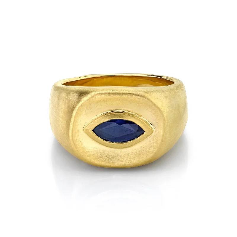 Vintage Art Deco Rings-Men's Marquise Sapphire Eye Ring