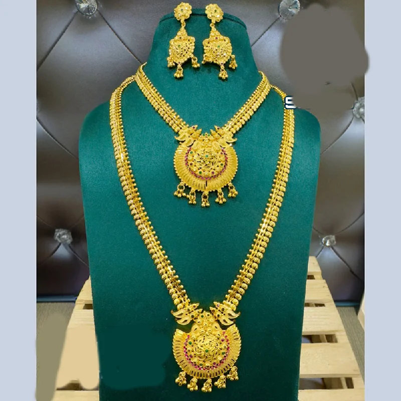 Custom Birthstone Necklaces-Siara Collections Forming Gold Plated Double Necklace Set