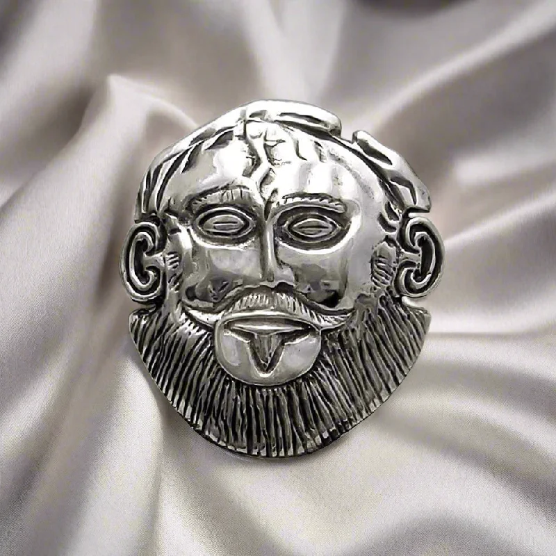 Stylish Brooch for Brides-Mycenean Mask of Agamemnon Brooch in Sterling Silver (K-86)