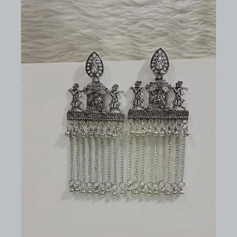 Silver Oval Earrings-Pooja Bangles Oxidised Plated Doli barat Dangler Earrings