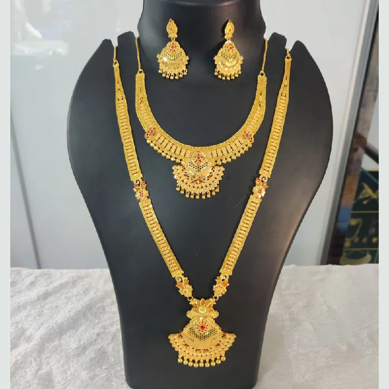 Custom Letter Necklaces-Pari Art Jewellery Forming Gold Double Necklace Set