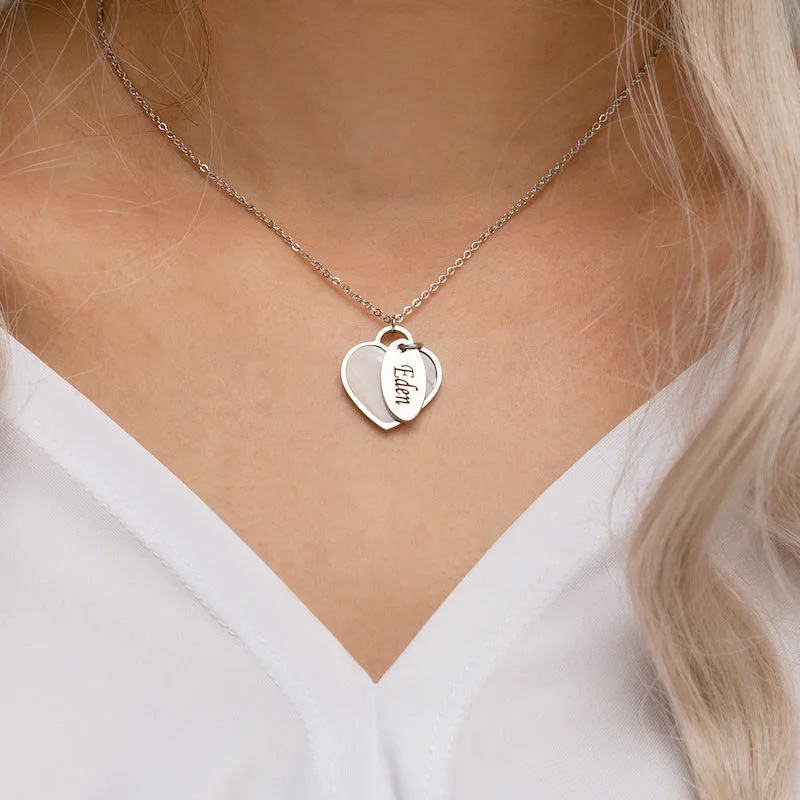 Silver Heart Necklaces-Seashell heart & tag silver