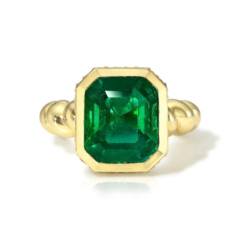 Art Deco Rings-18k Emerald Cut Emerald Nautilus Ring