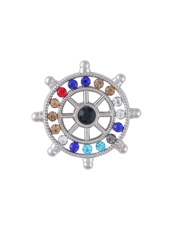 Simple Brooch with Crystal Inlay-Novelty Silver Ship Steering Wheel Helm Pin Collar Brooch