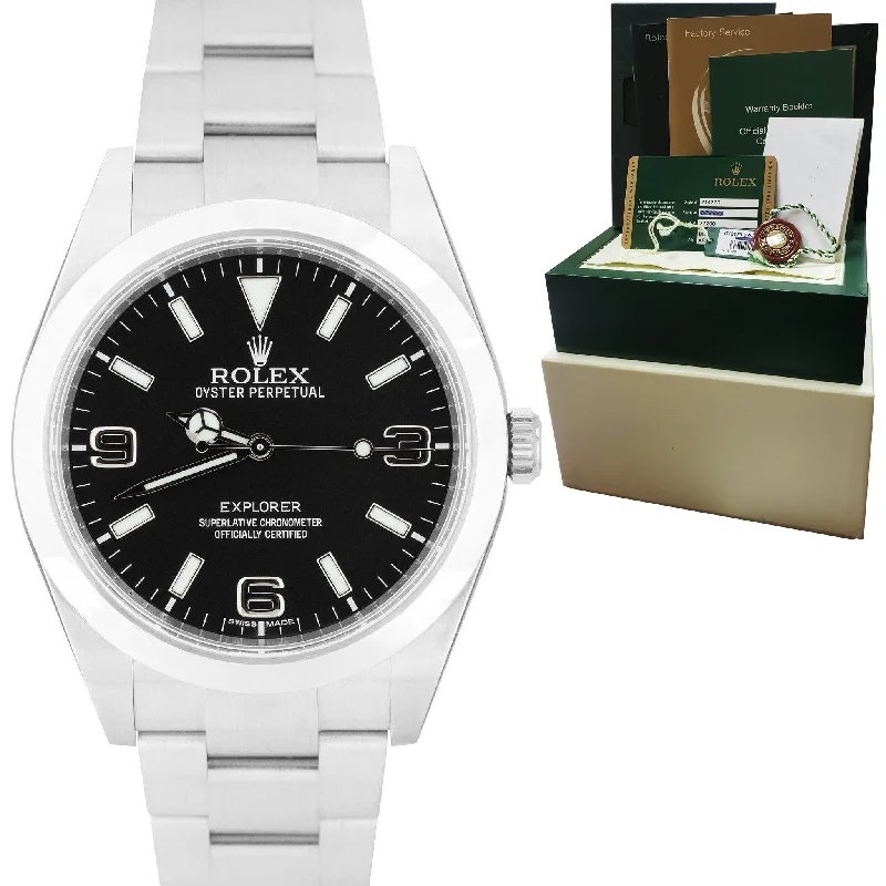 Watches with Customizable Dials-MINT Rolex Explorer I Black 39mm Stainless Steel Swiss Oyster Watch 214270 B+P