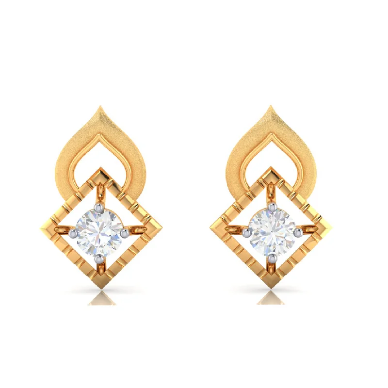 Geometric Gold Earrings-18k Retro Look Gold And Diamond Earrings