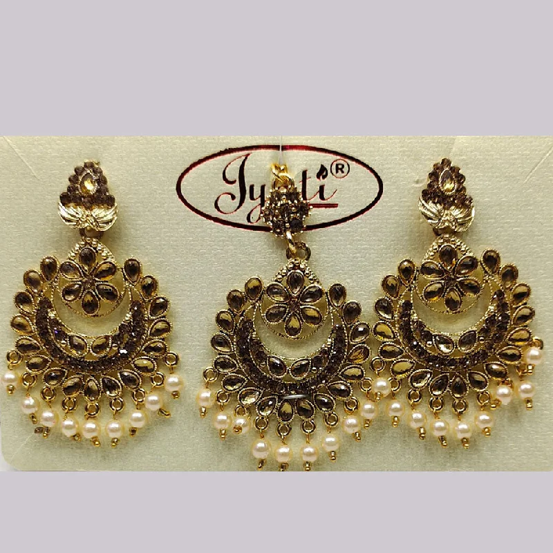 Chic Crystal Earrings-Tip Top Jewellers Gold Plated Austrian Stone And Pearl Earrings With Mangtikka