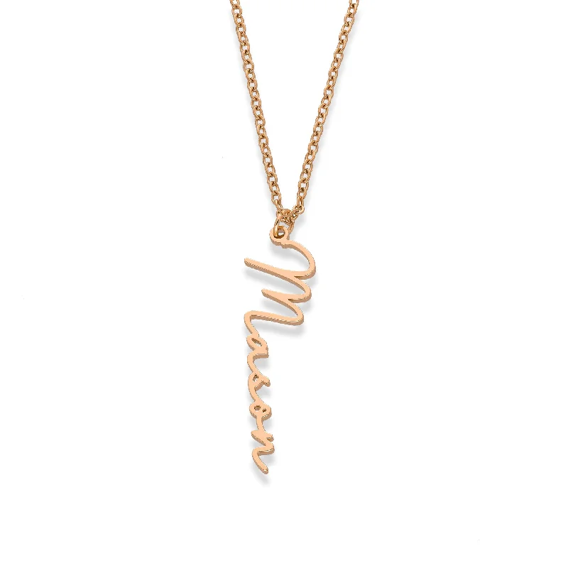 Stylish Pearl Necklaces-Vertical name necklace rosé gold