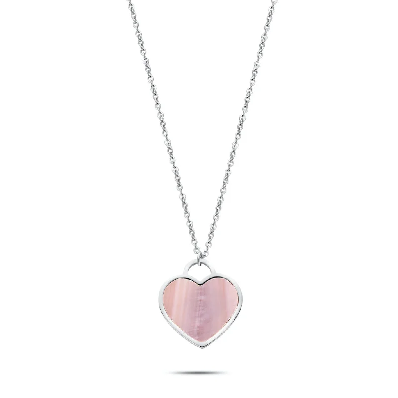 Colorful Gem Pendant Necklaces-Heart pearl necklace silver