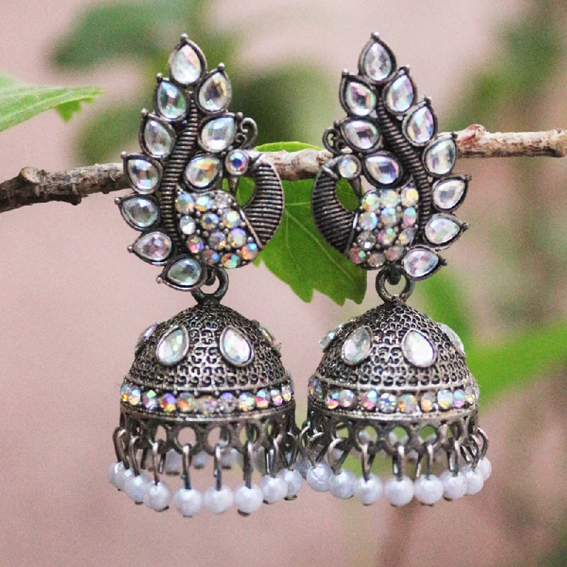 Abstract Earrings for Women-H K Fashion Oxidised Plated  Austrian Stone  Jhumki Earrings