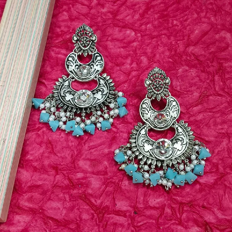 Long Gold Earrings-Darshana Jewels Crystal Stone Silver Plated Dangler Earrings