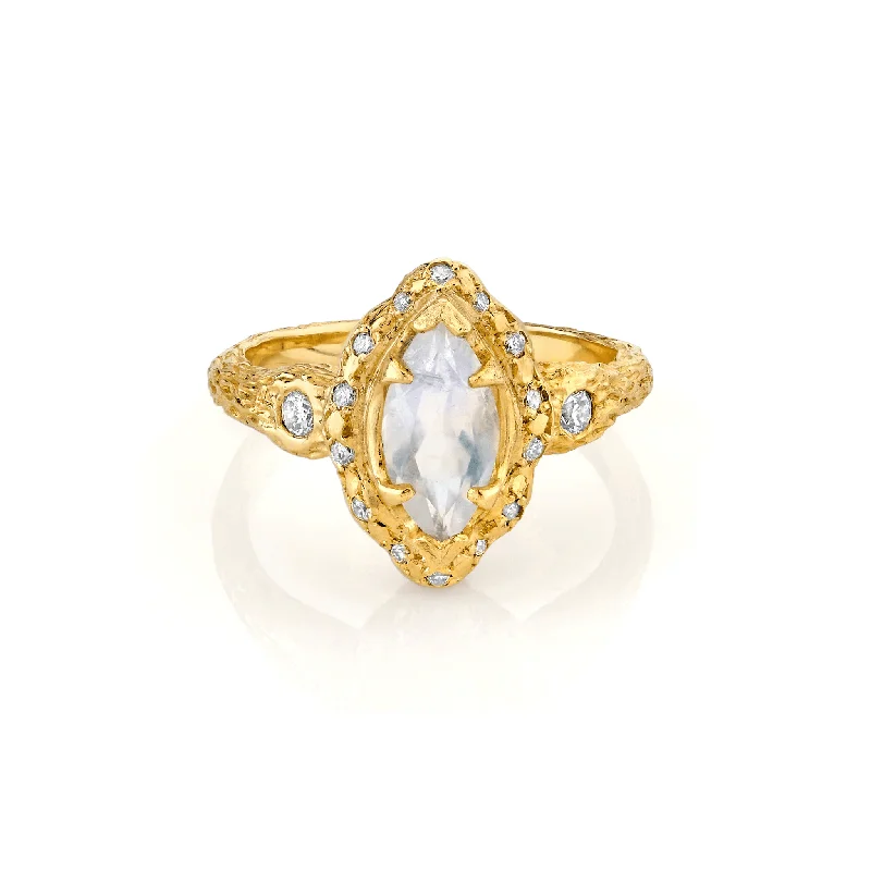 Simple Silver Wedding Bands-Baby Queen Marquise Moonstone Ring