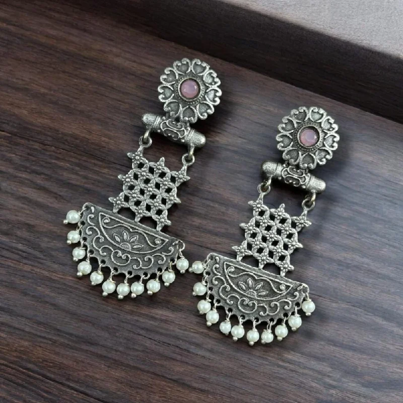 White Pearl Earrings-Maharani Jewels Oxidised Plated Pota Stone And Pearls Dangler Earrings