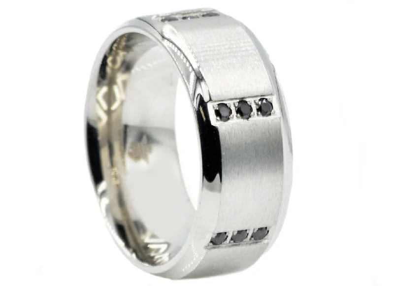 Customizable Rings for Gifts-Men's Stainless Steel Band With Black Cubic Zirconia