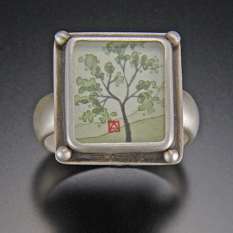 Custom Heart-Shaped Rings-Small Square Spring Maple Ring