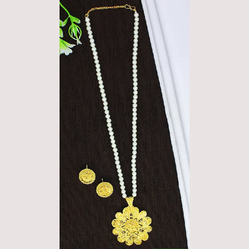 Natural Stone Necklaces-Mahavir Gold Plated Pearl Necklace Set