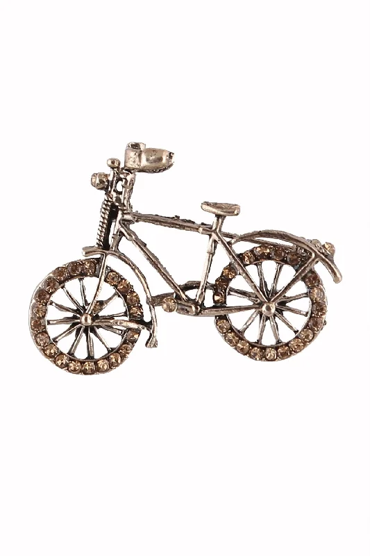 Personalized Gemstone Brooch-Antique Brass Tone Diamond Bicycle Brooch Pin