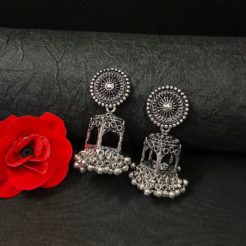 Cute Heart Earrings-Darshana Jewels Oxidised Plated Jhumki Earrings