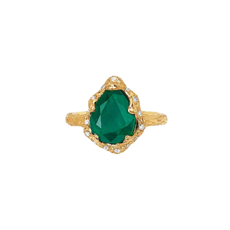 Rose Gold Diamond Rings-Baby Queen Water Drop Zambian Emerald Ring with Sprinkled Diamonds | Ready to Ship