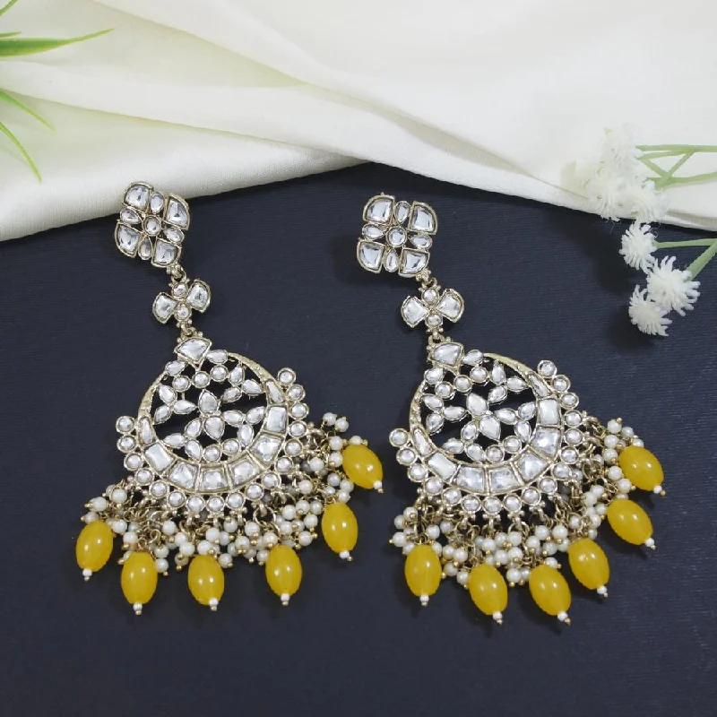 Long Silver Earrings-Etnico Gold Plated Traditional Kundan & Pearl Chandbali Earrings For Women (E3157Y)