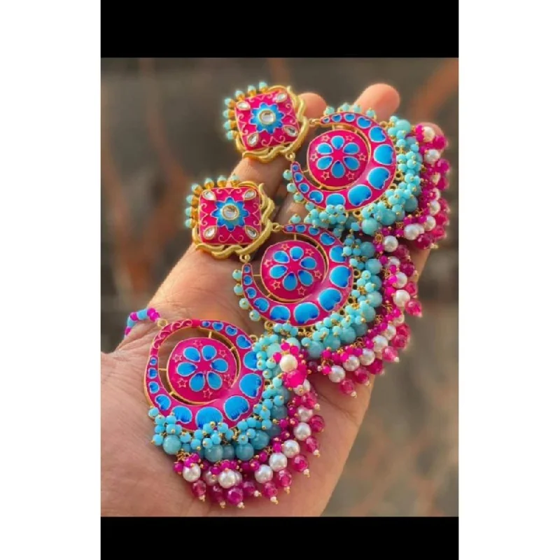 Large Statement Earrings-Akruti Collection Gold Plated Meenakari Earrings With Mangtikka