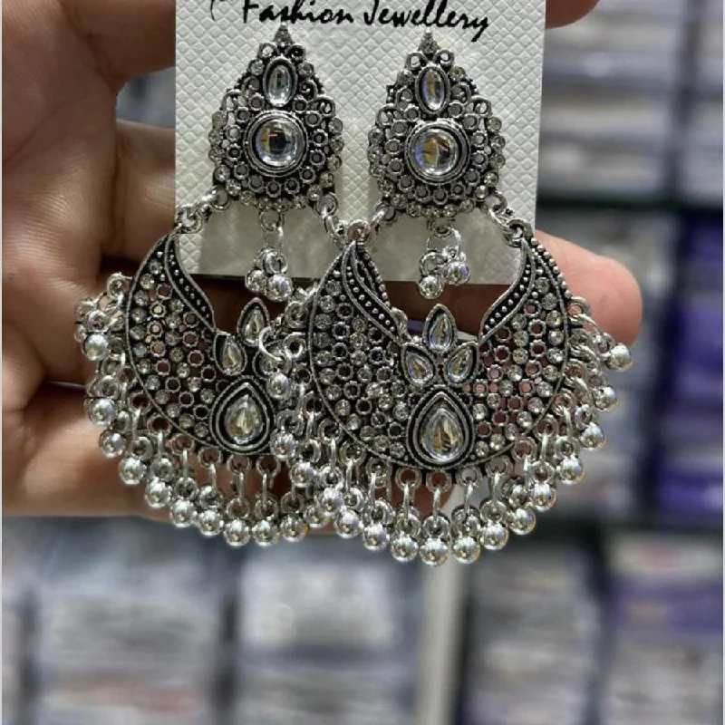 Bridal Jewelry Earrings-Manisha Jewellery Oxidised Plated Austrian Stone And Ghungroo Dangler Earrings