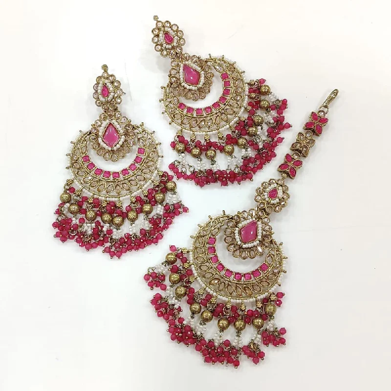 Custom Birthstone Earrings-Pooja Bangles Silver Plated Crystal And Pearl Jhumki With Maangtikka