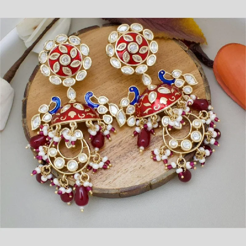 Trendy Earrings for Teens-Manisha Jewellery Gold Plated Kundan Stone And Beads Meenakari Dangler Earrings