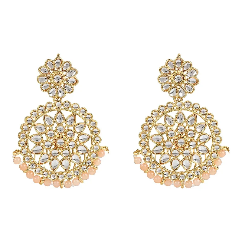 Organic Pearl Earrings-Etnico 18K Gold Plated Chandbali Earrings Glided With Kundans For Women/Girls (E2462Pe)