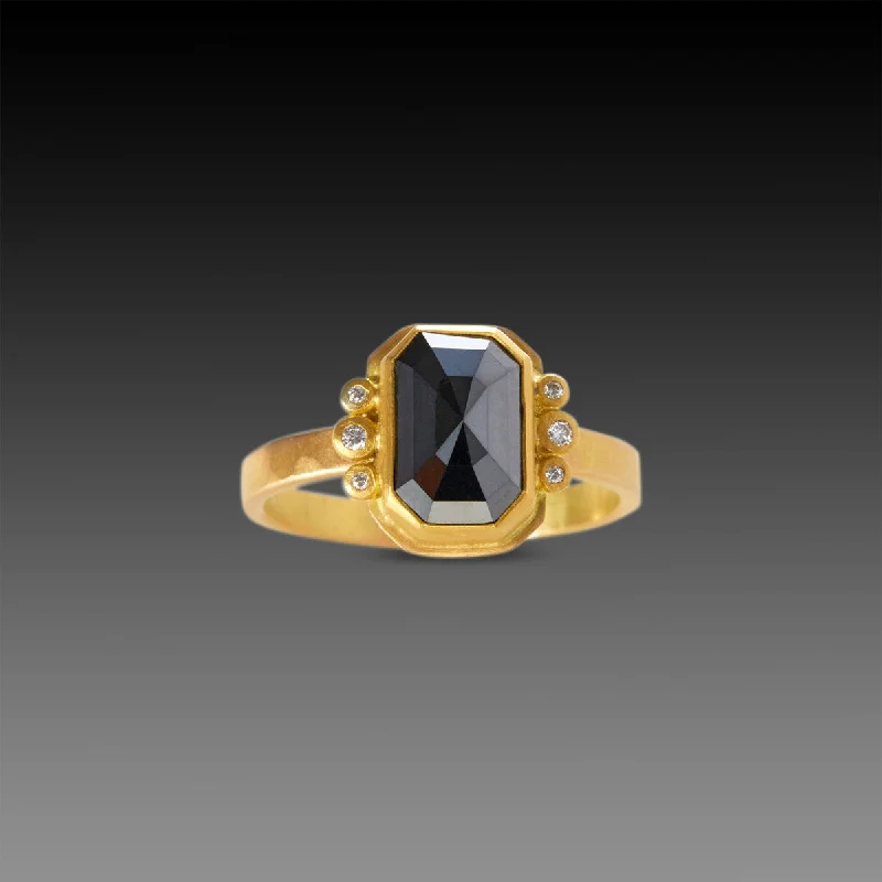 Large Cocktail Rings-Rose Cut Black Diamond Ring