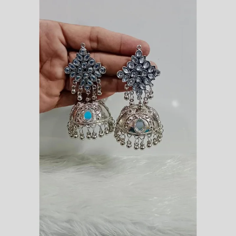 Silver Tassel Earrings-Pooja Bangles Oxidised Plated Jhumki Earrings