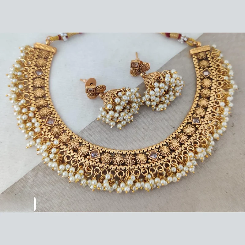 Heart Charm Necklaces-Rani Sati Jewels Gold Plated Pearl Necklace Set