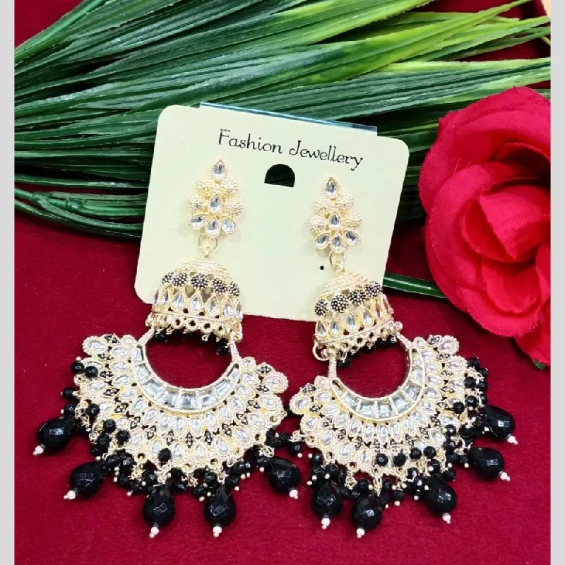 Chic Crystal Earrings-Manisha Jewellery Gold Plated Kundan Stone And Beads Meenakari Dangler Earrings