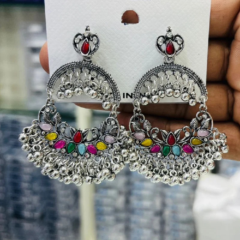 Heart Shaped Earrings-Manisha Jewellery Oxidised Plated Crystal Stone And Ghungroo Dangler Earrings