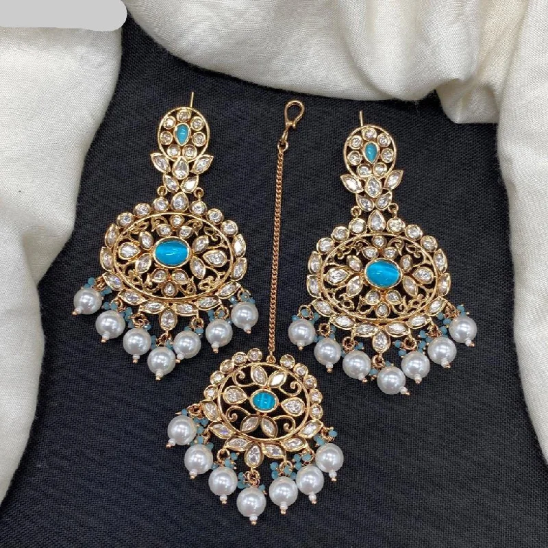 Simple Rose Gold Hoops-Amoliya Jewels Gold Plated Polki Kundan And Pearl Dangler Earrings With Mangtikka