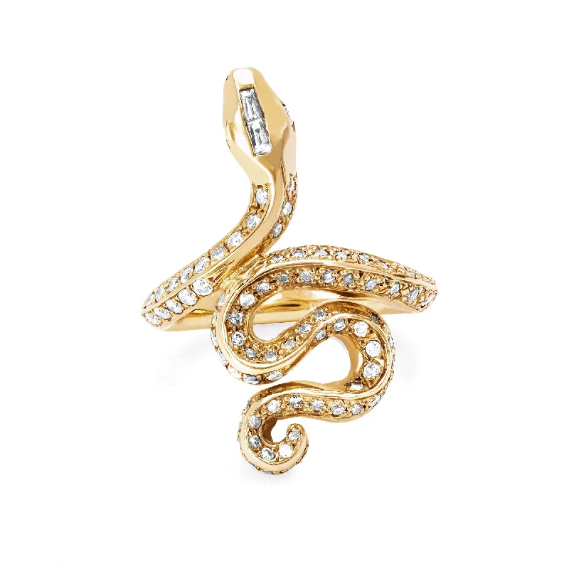 Minimalist Silver Rings-Kundalini Snake Ring with Pavé Diamonds | Ready to Ship