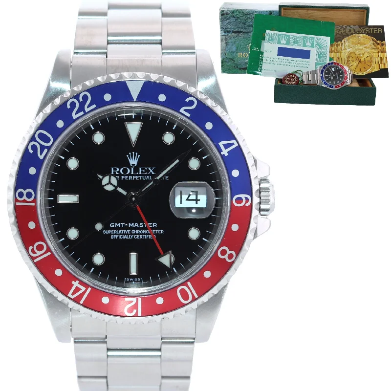 Luxury Designer Watches for Men-Papers Rolex GMT-Master Pepsi Blue Red Steel 16700 Date Watch Oyster Box