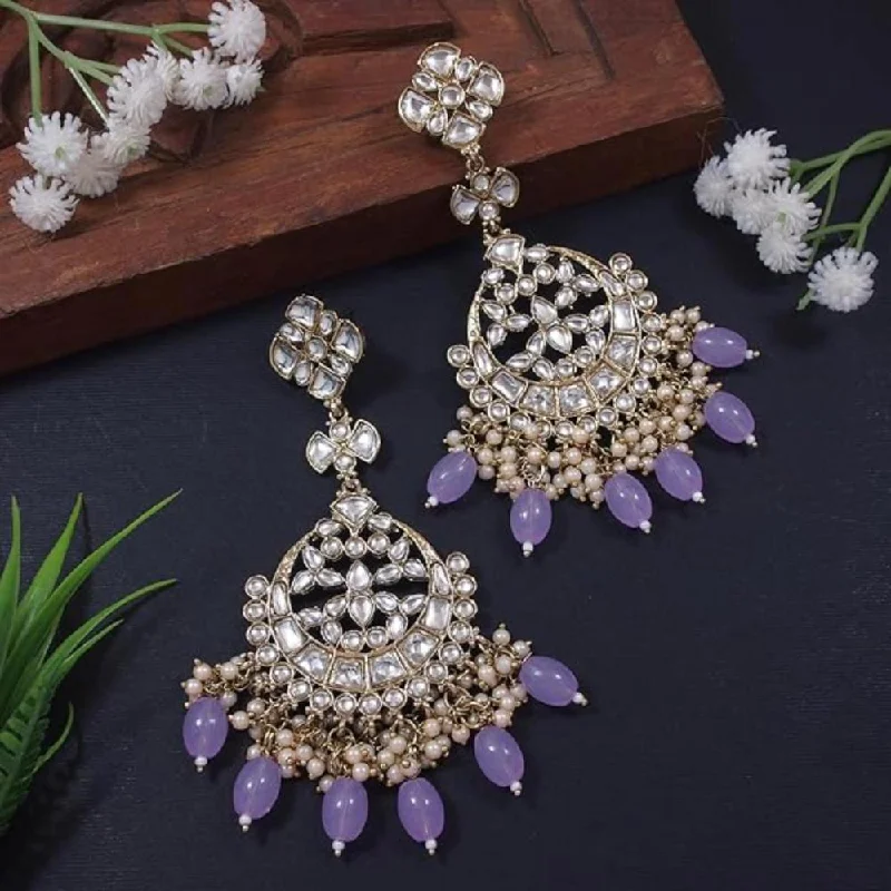 Silver Oval Earrings-Etnico Gold Plated Traditional Kundan & Pearl Chandbali Earrings For Women (E3157Pu)