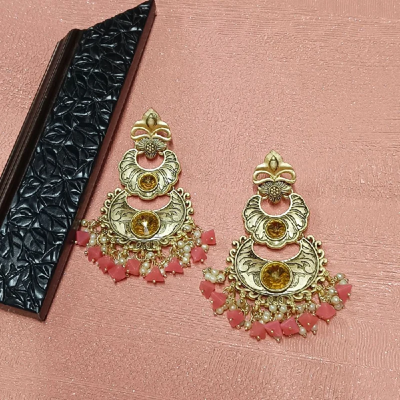 Bohemian Feather Earrings-Darshana Jewels Crystal Stone Gold Plated Dangler Earrings