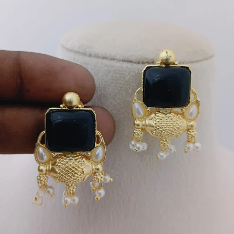 Personalized Earrings for Gifts-Marudhar Creations Gold Plated Matte Finish Pota Stone And Pearls Dangler Earrings