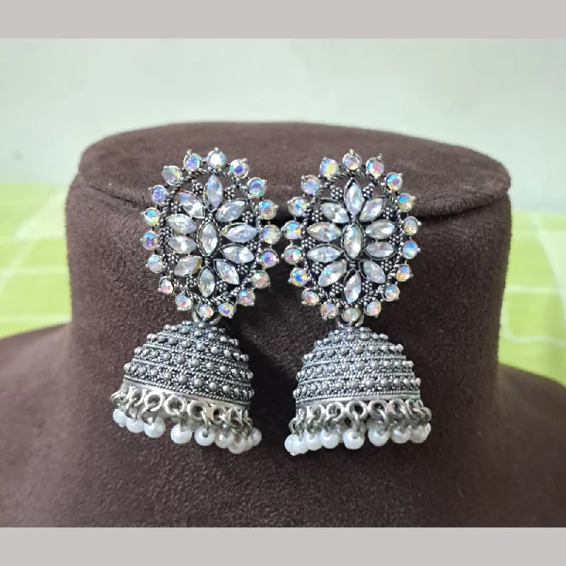 Statement Earrings for Teens-H K Fashion Oxidised Plated Austrian Stone And Beads Jhumki Earrings