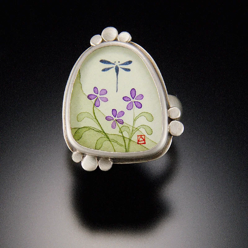 Natural Stone Rings-Dragonfly with Violets Ring