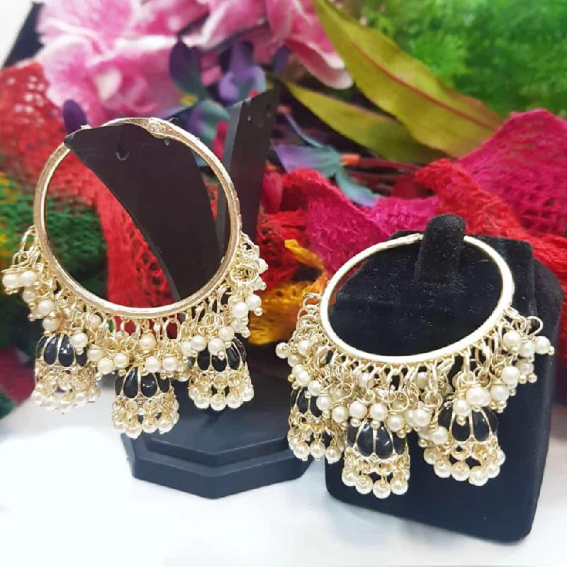 Wedding Party Earrings-Akruti Collection Gold Plated Meenakari and Pearl Jhumki Earrings