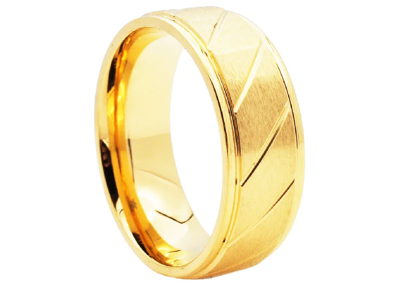 Colored Gemstone Rings-Mens Gold Stainless Steel Ring